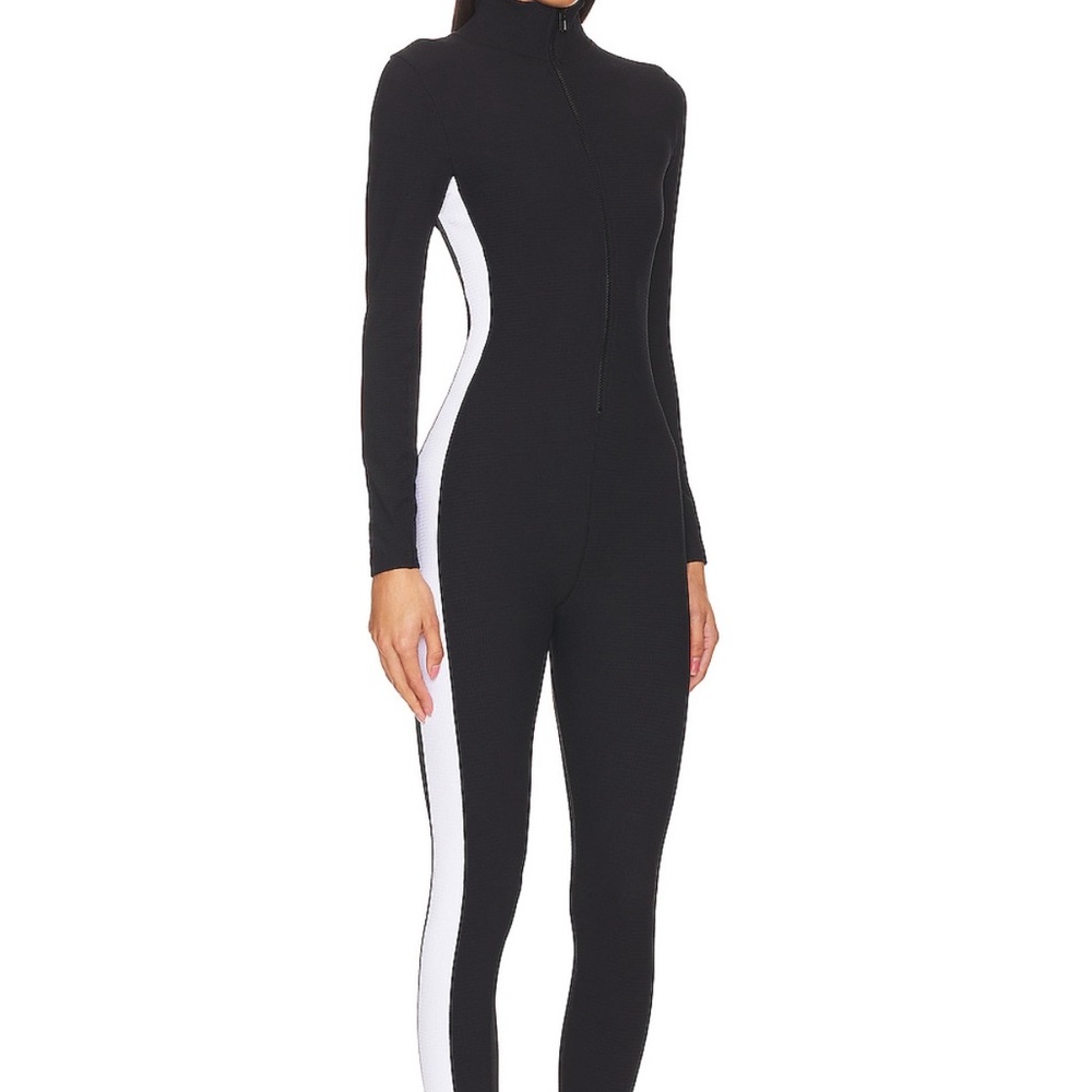 Year of Ours Black and White Long-Sleeve Zip Front Jumpsuit